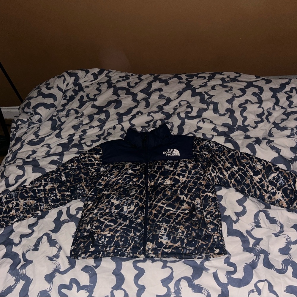 The North Face Navy and Tan Patterned Puffer Jacket
